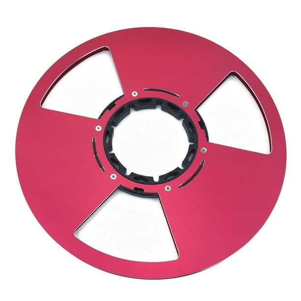 Carrete de Cinta de Aluminio Pulido de 10 Pulgadas, 3 Orificios, Vacío, con Borde Central, para Grabadoras de Cinta, Color Rojo.