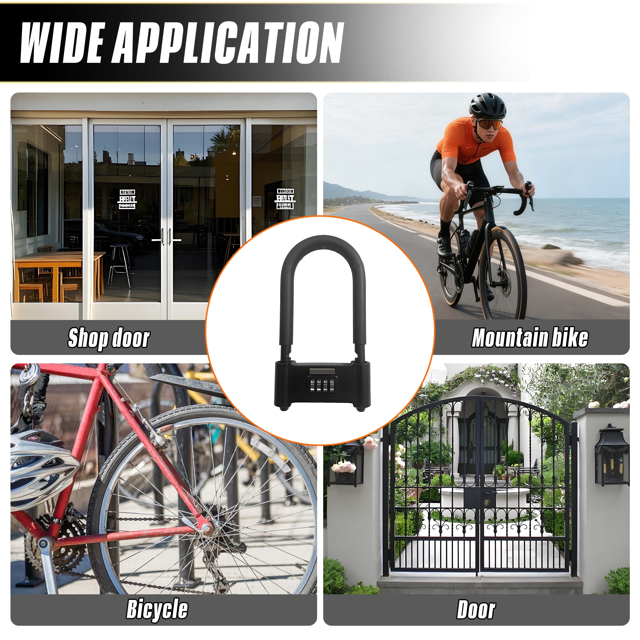ZHZFKQ Bike Lock,Heavy Duty Anti-Theft Combination U Lock,Waterproof and Corrosion Resistant,Secure Bicycle Lock for Outdoor Use and City Commuting