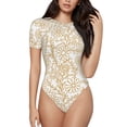 thumbnail image 2 of Uemuo Plant Pattern Women's One Piece Short Sleeve Swimsuit Rash Guard Surfing Modest Quick-drying Swimsuit Beach Essentials-Small, 2 of 9