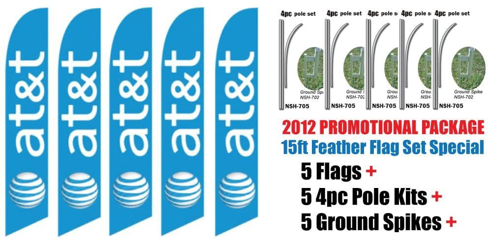 At&t Wireless 15ft Feather Banner Swooper Flag Kit with pole+spike 