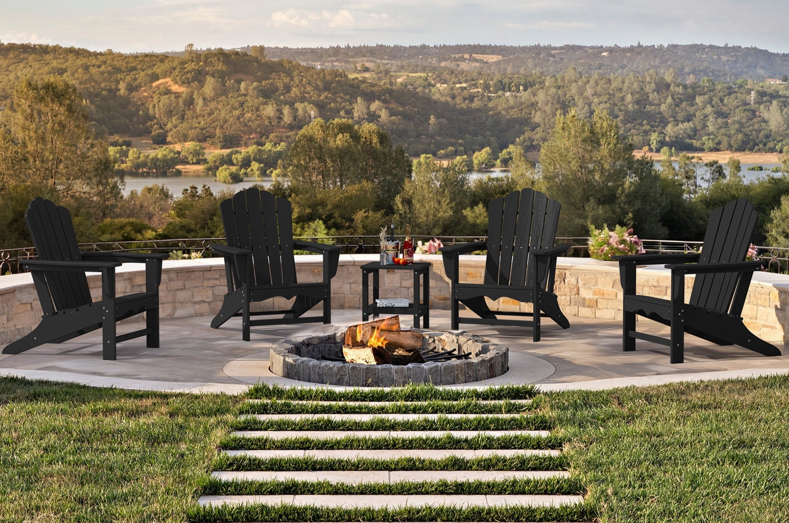 KINGYES HDPE Adirondack Chair, All-Weather Outdoor Fire Pit Chairs for Patio Deck Lawn, Black