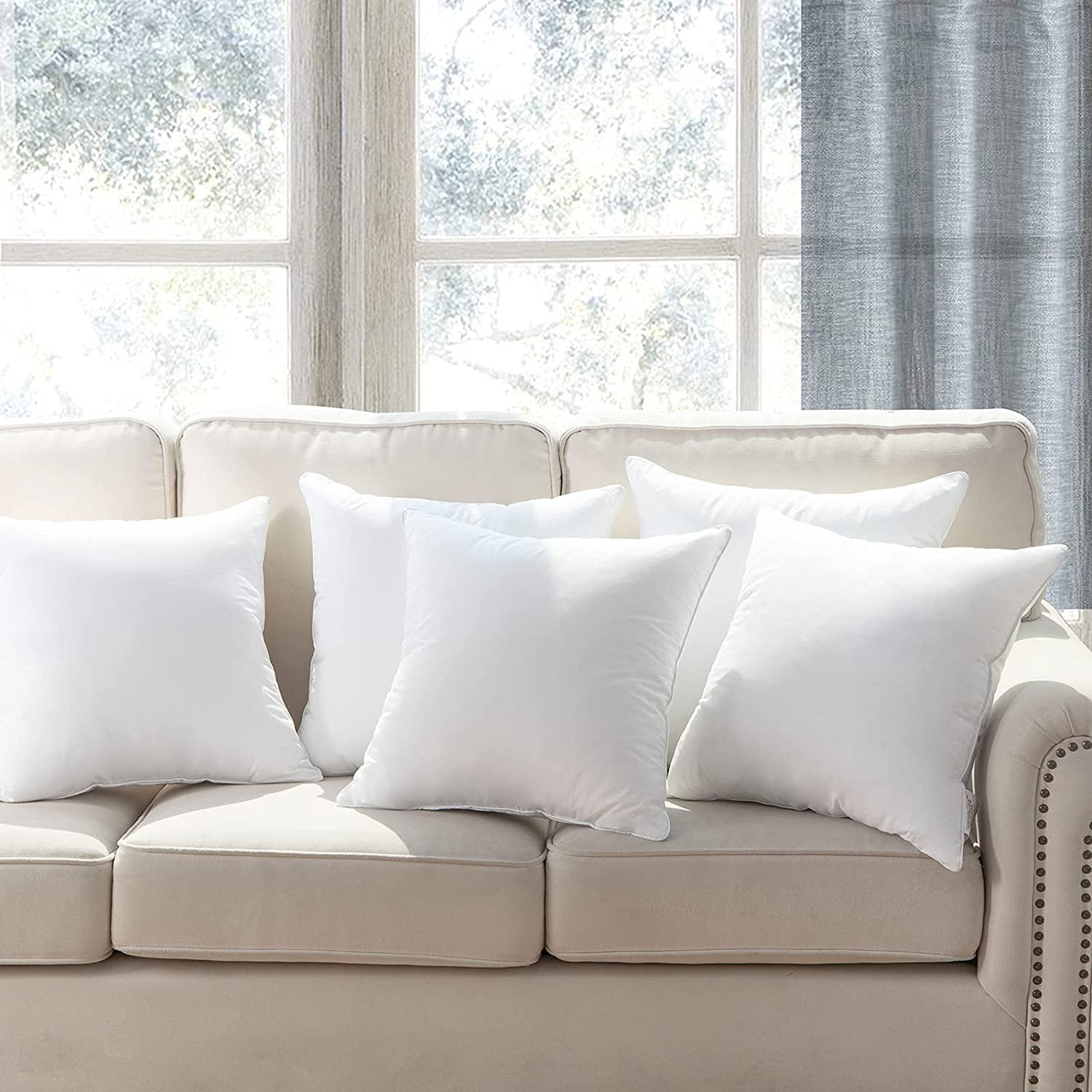 Phantoscope 26x26 Throw Pillow Insert, 100% Cotton Cover Decorative Euro Pillow Form, Soft Fluffy Hypoallergenic Cushion Insert for Couch Sofa Bed