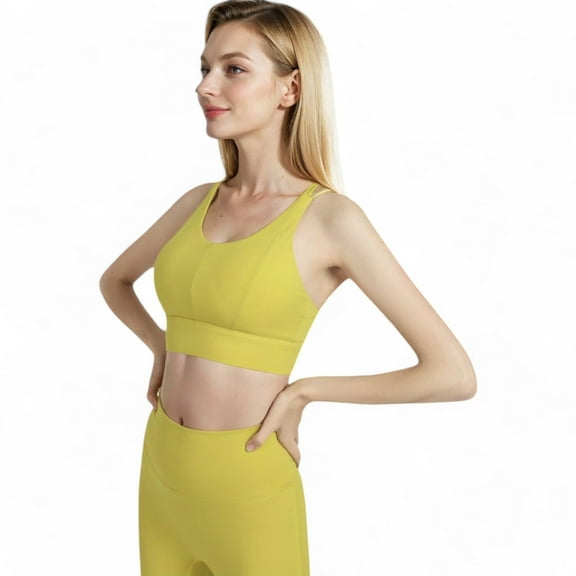 Women's High Impact Sports Bra with Wide Band and Racerback Design - Small, Yellow
