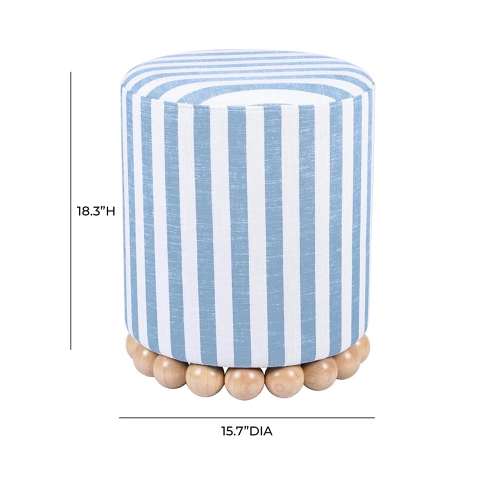 Maklaine Linen Pastel Blue Ottoman Circle Handmade Assembled