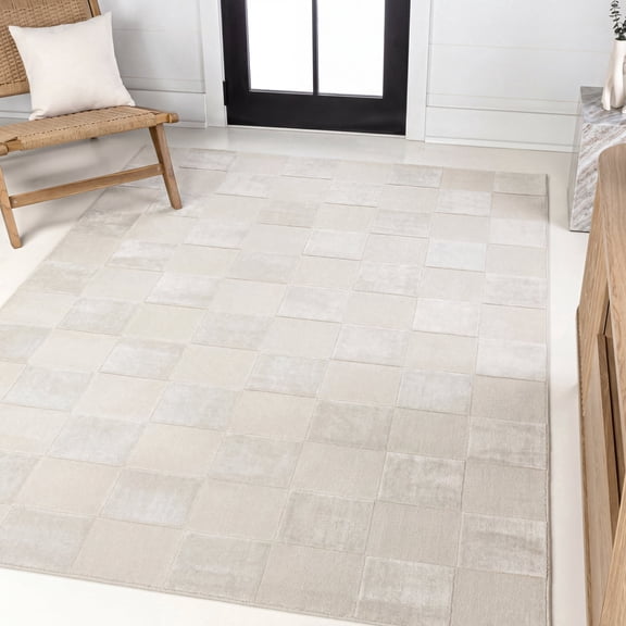 JONATHAN Y SANDSTONE 8 x 10 Area Rug, Thea Geometric Checkerboard - White/Cream, SND103B-8