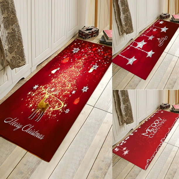 Merry Christmas Kitchen Rug Antislip Rectangular Floor Mat Carpet Rug