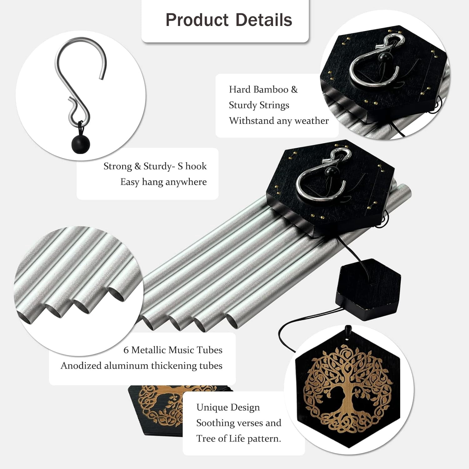 Wind Chimes for Outside, 33 inch Memorial Wind Chime in Memory of Loved Mon Dad, Sympathy Gifts, Tree of Life Windchime Deep Tone Create a Zen Atmosphere for Garden Home (Silver)