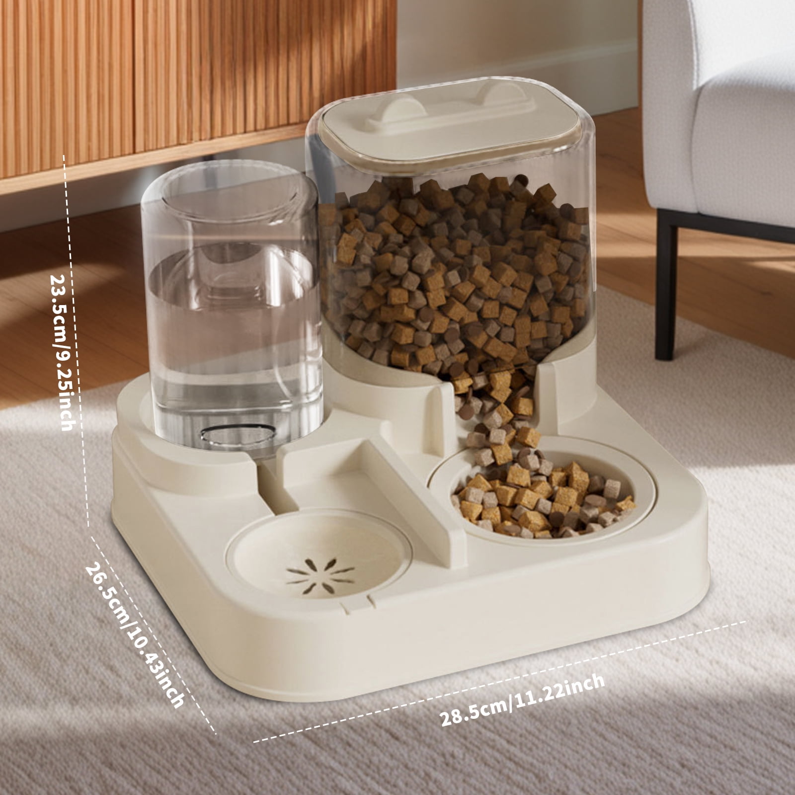 2-in-1 Automatic Cat Feeder and Water Dispenser, 2300ML Large Capacity Transparent Pet Food Feeder with 1000ML Gravity Water Bowl, Visible Window, Anti-Clog Design for Cats and Small Dogs, BPA-Free,