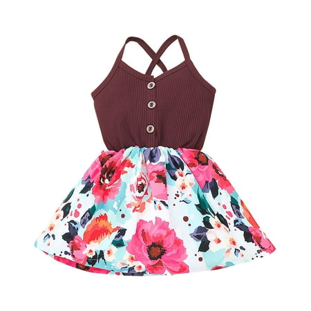 

QWERTYU Infant Baby Toddler Child Children Kids Floral Ruffle Dresses Sleeveless Sundress Summer Dress for Girls 12M-5Y 110