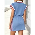thumbnail image 6 of Women Color Block 2 Pieces Set Cap Sleeve V Neck Polo Tiops and Tennis Skirt Outfit Sets, 6 of 7