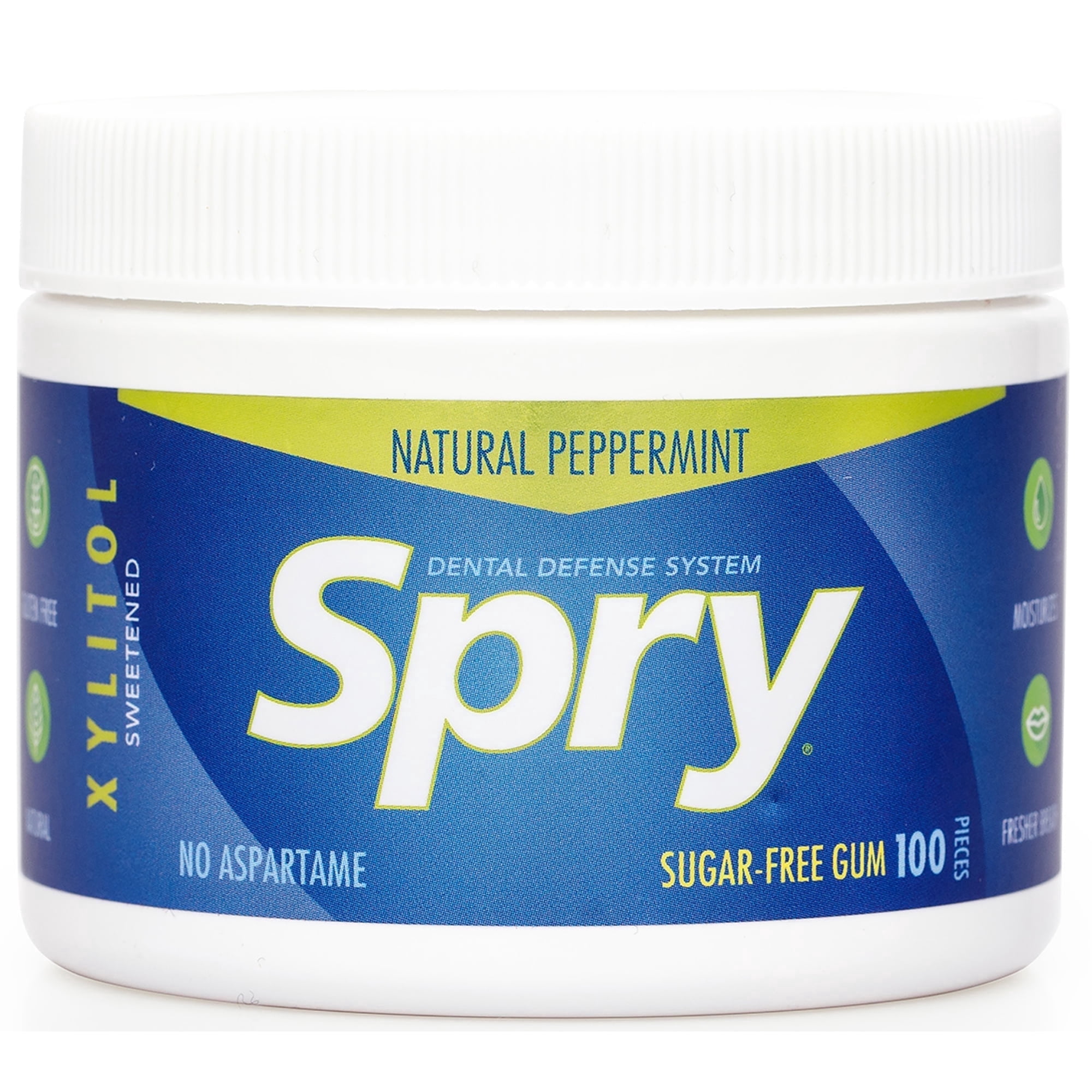 Spry Xylitol Chewing Gum Dental Defense Aspartame-Free Sugar-Free Peppermint 100 Pieces 1 Pack
