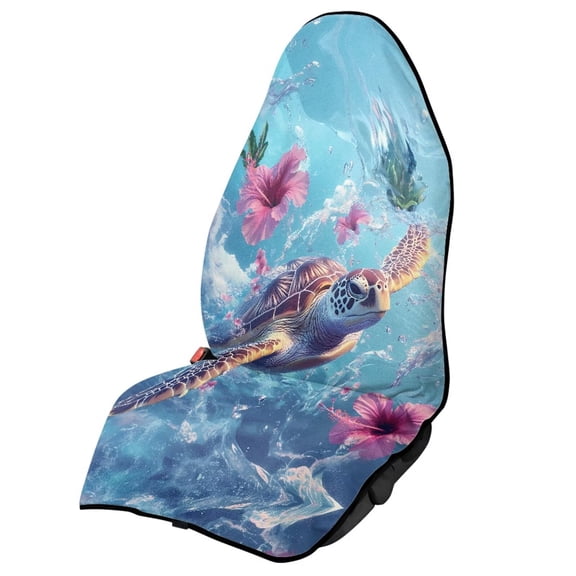 Uorisanigo Waterproof Car Seat Towel Cover Front Car Seat Covers Non-Slip Pink Hibiscus Turtle Bucket Seat Sweat Proof Protector Universal Fit for Vehicles,Cars,Suvs,Vans,Sedans