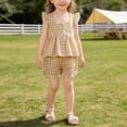 thumbnail image 4 of ZOSOED Kids Matching Outfits Cotton Gingham Ruffle Sleeve Top & Shorts Set Khaki 2-3 Years, 4 of 4