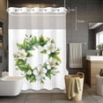thumbnail image 5 of White Gardenia No Hooks Shower Curtain with Snap-in Liner Spring Watercolor Green Floral Wreath Flower Leaf Shower Curtains for Bathroom, Waterproof, Easy Install, Washable 72"x96", 5 of 9