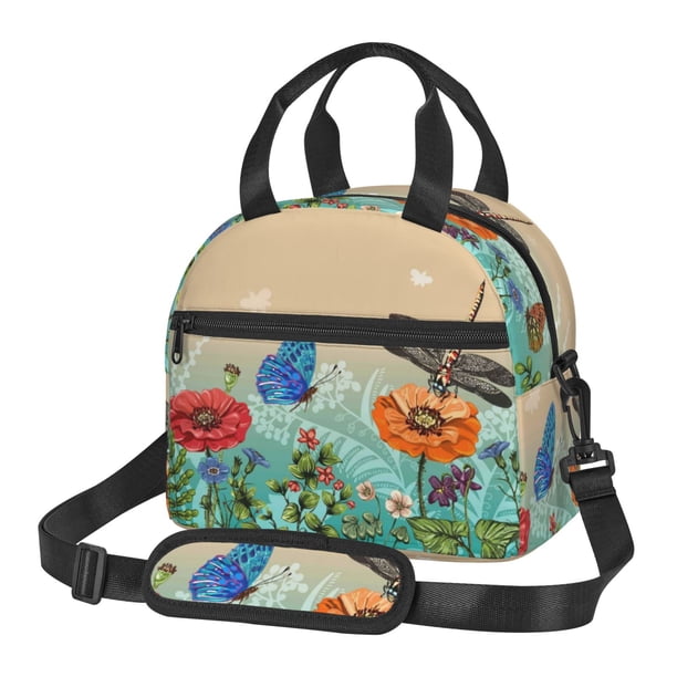 Easygdp Colorful Plants And Insects Caja de Almuerzo para Mujeres y Hombres, Bolsa de Almuerzo Insulada, Bolsas Reutilizables Impermeables para Viajes, Trabajo y Picnics