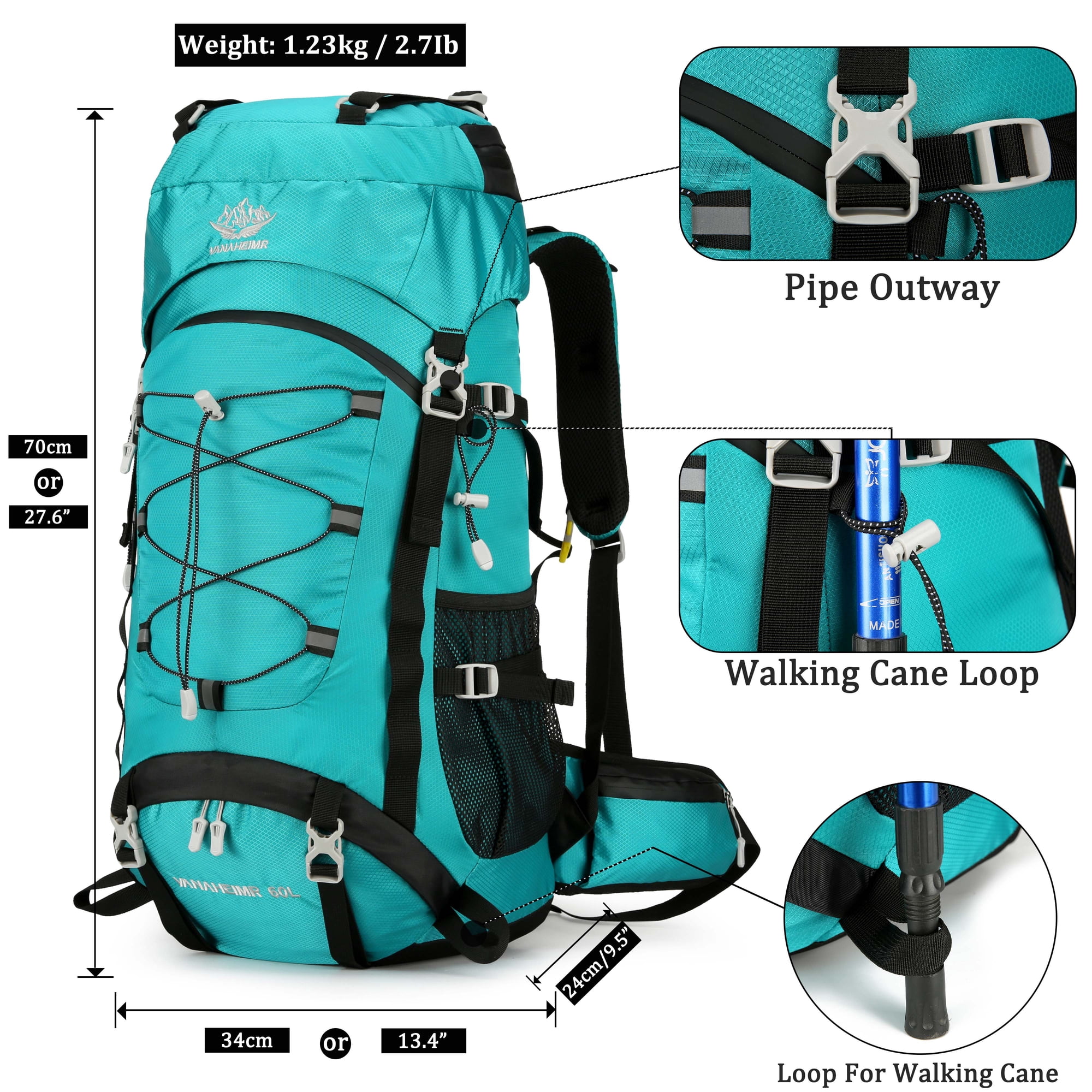 Sac à Dos Randonnée Hwjianfeng 50L - Bleu, Nylon, Imperméable Avec Housse De Pluie