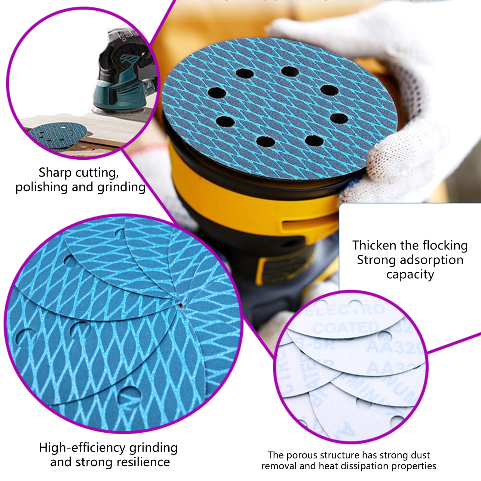 100Pcs 5inch 8 Hole Sanding Disc 125mm Orbital Sander Sandpaper Abrasive Tool For Rhombus Sanding Disc Replacement