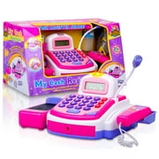 CifToys Toy Cash Register for Kids, Pink Cashier Toy Playset for Girls 3 