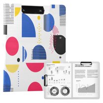 FORMRS A4 Clipboard Folder with Pen Holder Horizontal Foldable School Office Binder, Blue Retro Shapes