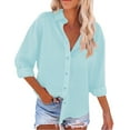 thumbnail image 2 of yunLCZ Women Shirts Linen Women's Spring Summer Solid Color Shirt Long Sleeve Button Down Shirt Loose Fit Vacation Beach Workwear Tops Clothes, 2 of 5