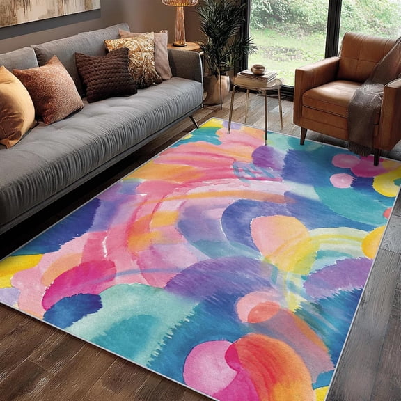 Colorful Watercolor Abstract Area Rugs, Vibrant Artistic Carpet, Washable Non Slip Low Pile Soft Rug for Living Room Bedroom Home Decor Mat 2x3ft