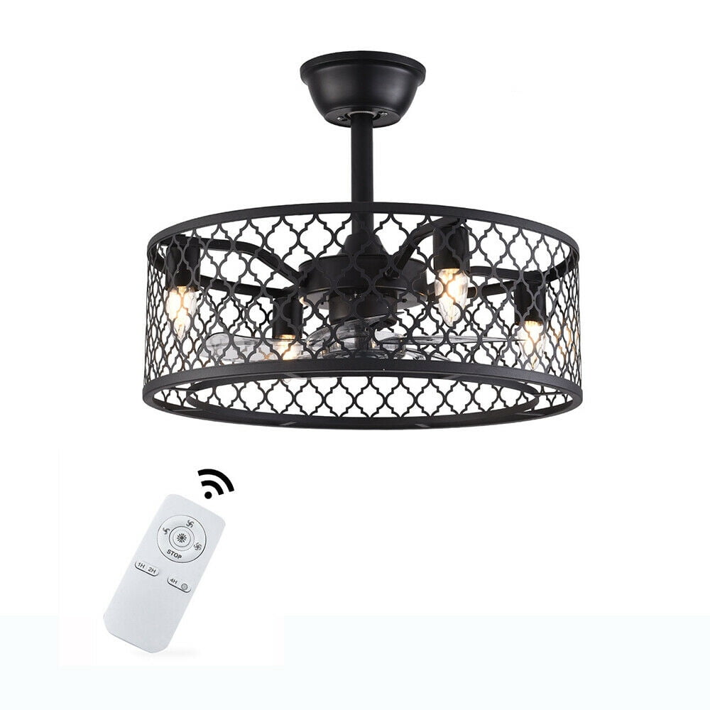 Light 3 Blade Cage Drum Chandelier Fan 