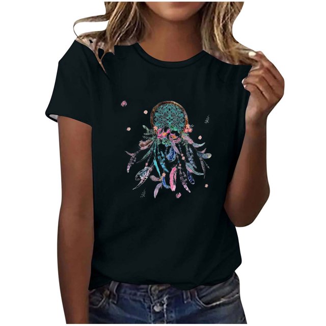 Tops Cortos para las Mujeres Cuello en V Impreso Manga Corta Top Casual, Camiseta de Baile sin Mangas para las Mujeres