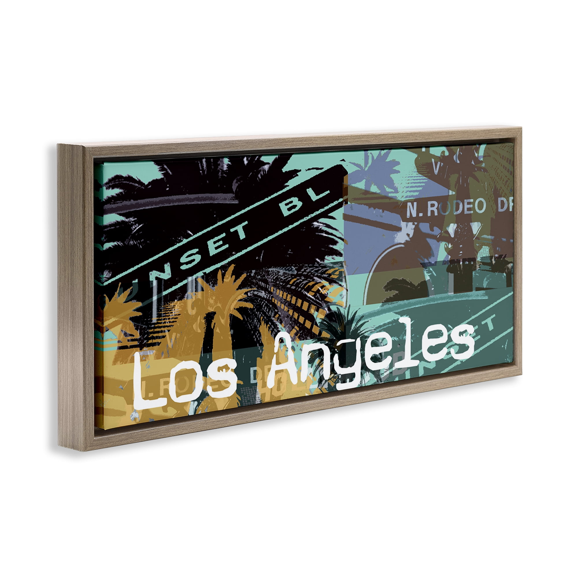 Stupell Industries Los Angeles Travel Collage Town & City Painting Brown Floater Framed Canvas Art Print Wall Art, 25 x 11