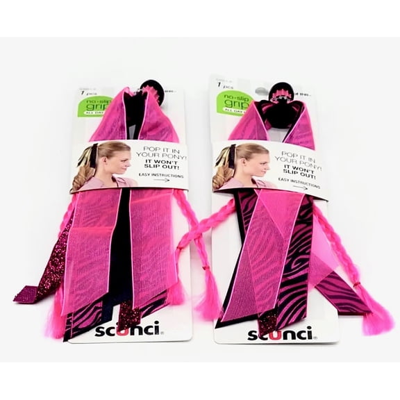 Scunci 2 Pack Pop It In Your Pony Ponytail Ribbon Pink, Black, Zebra & Glitter
