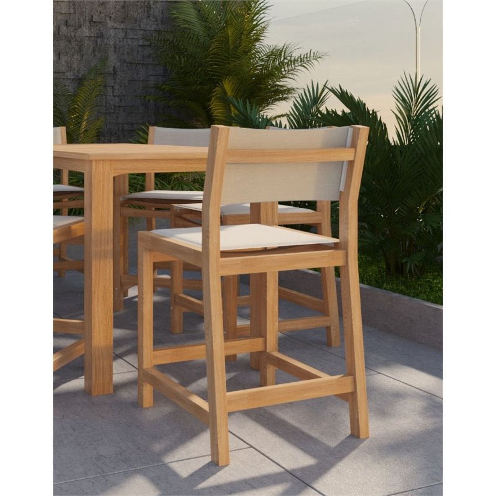Home Square 26" Teak Wooden Patio Counter Stool in Natural and White - Set of 2 - image 3 of 4