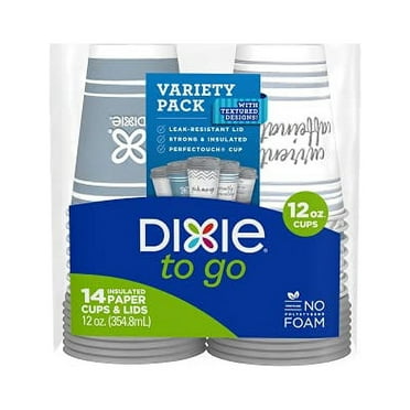 Dixie To Go Coffee Cups and Lids, 12 Oz, 14 Count, Assorted Designs, Disposable Hot Beverage Cups & Lids