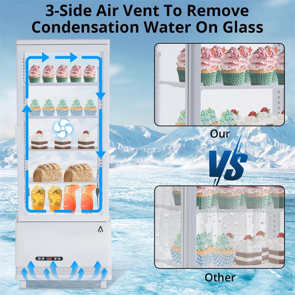 Commercial Refrigerator - 3.46 cu.ft. 98L, Upright Beverage Cooler, Countertop Design with LED Light, Ideal for Home, Store, Gym, Office, and Cafe Restaurant