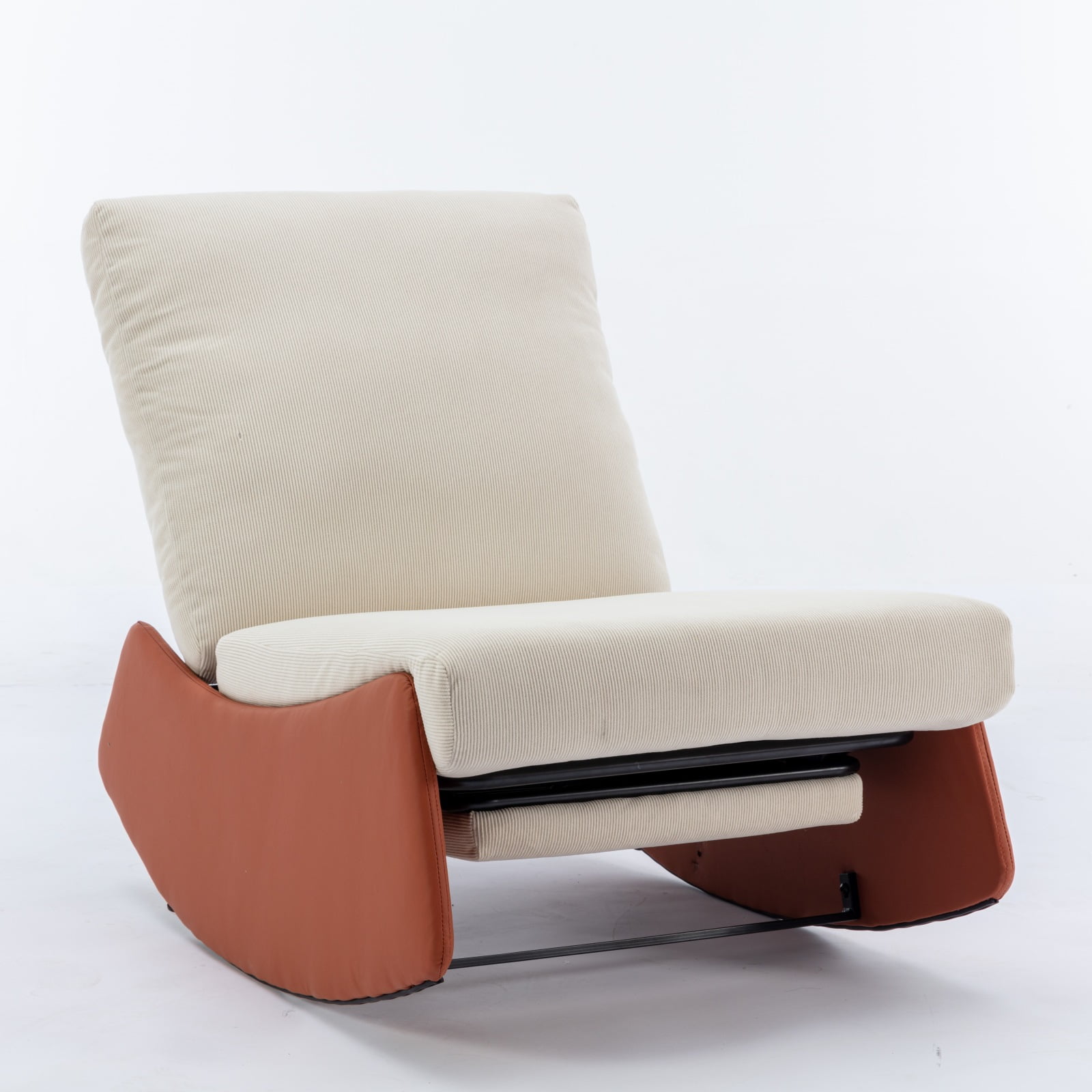 Furniliving Rocking Chair, Upholstered Nursery Rocking Chair with Footrest and Adjustable Backrest, Thick Cushion Glider Rocker Accent Chair for Living Room, Bedroom, Nursery, Beige+Orange