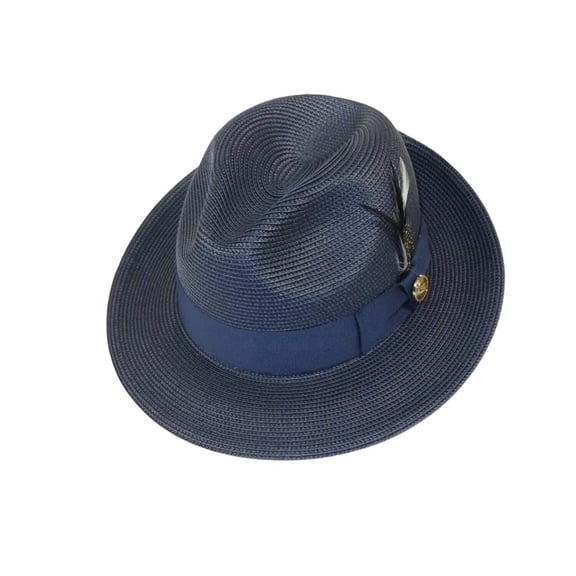 Men's Milani Straw Braided Fedora Hat Soft Crushable FDS-002 Solid Navy