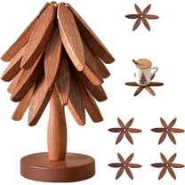 Natural Foldable Black Walnut Wooden Trivet Set - 4 Trivets   1 Stand for Hot Dishes, Pot, Bowl, Teapot, Hot Pot Holders