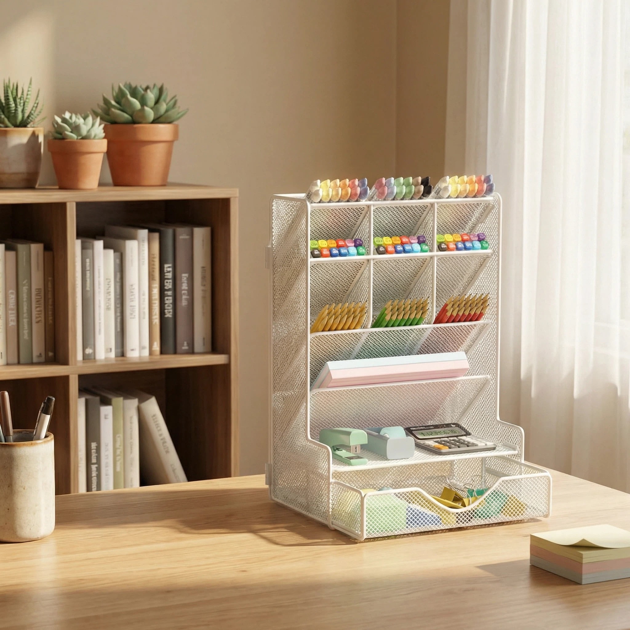 BOHDK Pen Organizer with Drawer for Desk, White