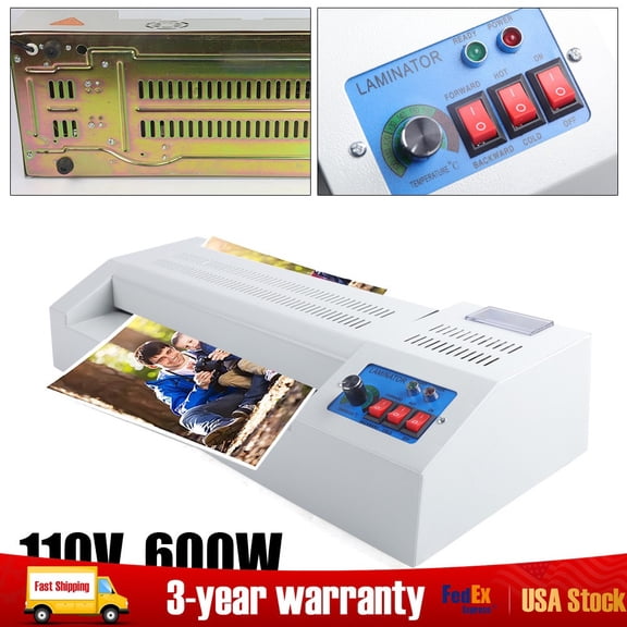New Hot Cold Film Laminating Machine A3 A4 Size Office Laminator 600W Commercial