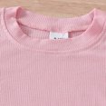 thumbnail image 5 of tarylea Baby Girl Clothes Drawstring Short Sleeve Crew Neck Tops Elastic Waist Bell Bottom Flare Pants Solid Color Ribbed Suits Summer Trendy Comfy Loose Toddler Outfits for 9 Months-4 Years, 5 of 9