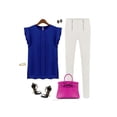 thumbnail image 2 of Luxsea Women Candy Color Chiffon Round Collar Sleeveless Ruffle Loose Shirt Blouse Tops, 2 of 3