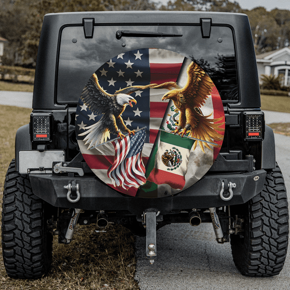 Lotusprinthandmade Eagle Mexican America Friendship Patriotic Proud Spare Tire Cover Without Backup Camera Hole 6 Sizes (27 in.)