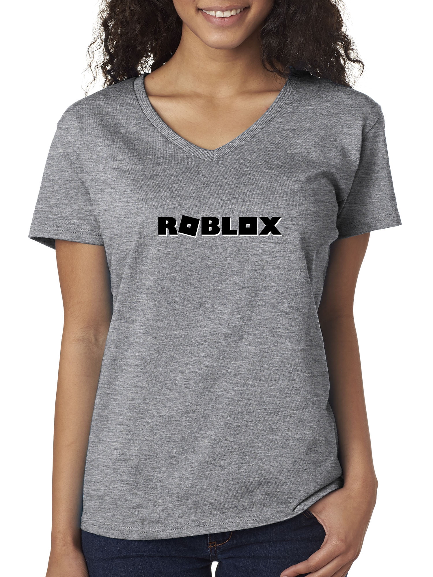 Trendy Usa Trendy Usa 1168 Women S V Neck T Shirt Roblox Block Logo Game Accent Small Heather Grey Walmart Com - come get your block watch is fake shirt roblox amino