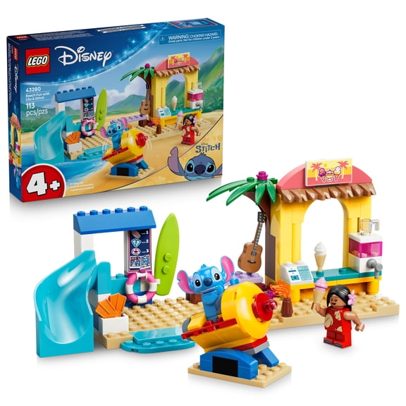 LEGO Disney Beach Fun with Lilo & Stitch - Preschool Building Toy for Girls & Boys, Ages 4  - Disney Gifts for Kids with 2 Minifigures - 43280