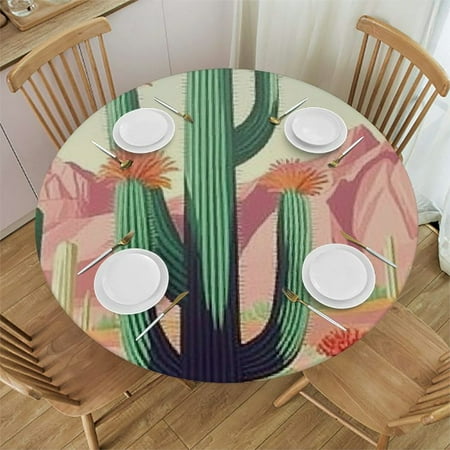 

Palnkart Cactus Desert Mountains Round Tablecloth Stain-Resistant Washable Indoor Outdoor Restaurant Wedding Party Picnic Dining Kitchen Farmhouse Outdoor Fitted 31 -35