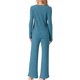 thumbnail image 3 of Conjunto de pijamas INSPIRE CHIC para mujer, con cuello redondo, de manga larga, ropa de dormir suave, PJs de loungewear con bolsillo, azul pavo real, 3 of 6
