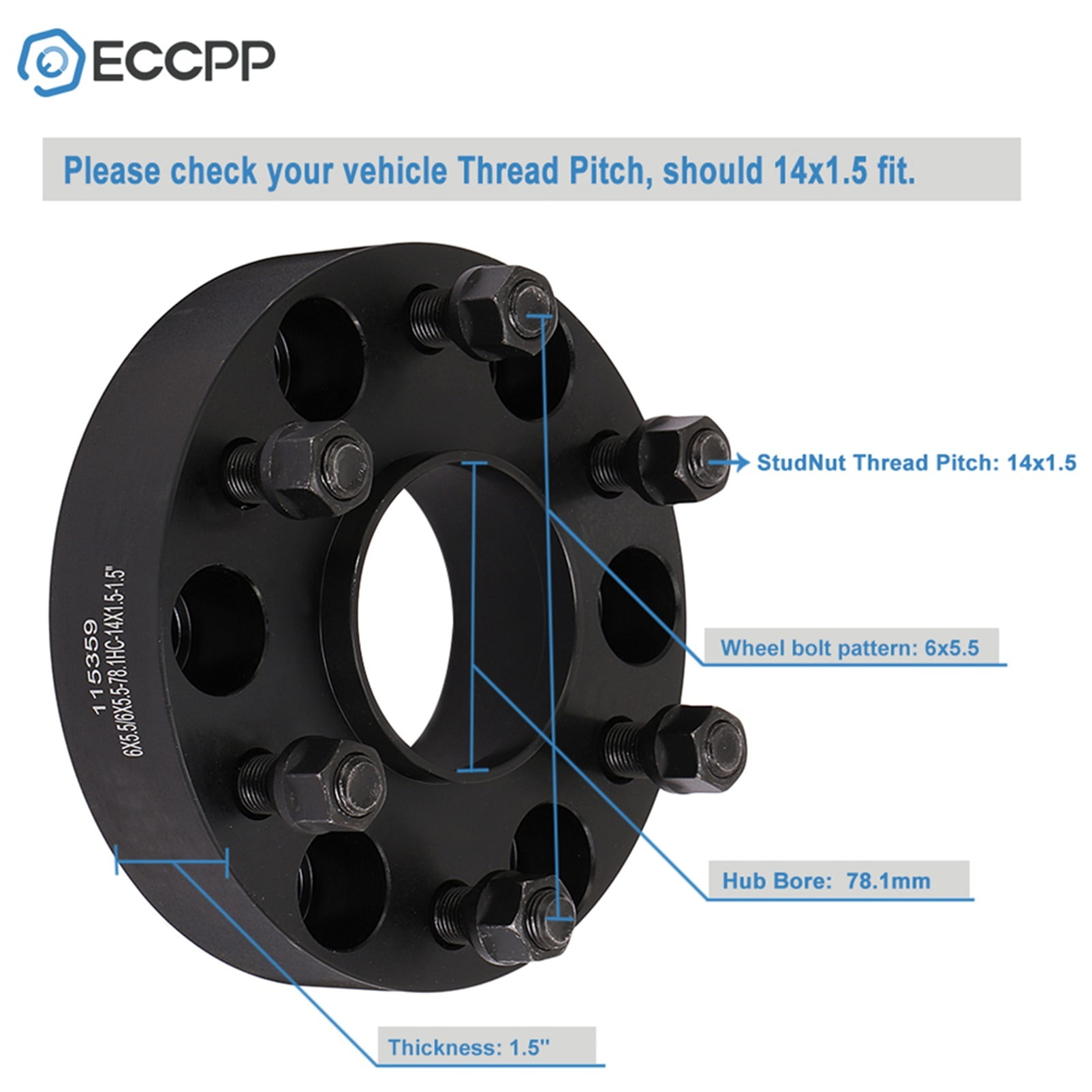 ECCPP 1.5 Inch Wheel Spacers - 6x5.5 To 6x5.5 Hub Centric Adapters For Chevy Silverado, GMC Savana, Tahoe, Suburban (Set Of 4)