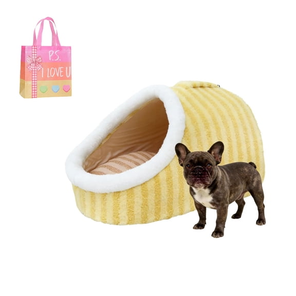 Plush Pet Cave Bed with Removable Cushion - Cozy Donut Snuggle Bed for Small Medium Dogs & Cats, Machine Washable, Non-Slip Bottom for Anxiety & Warmth(XX)