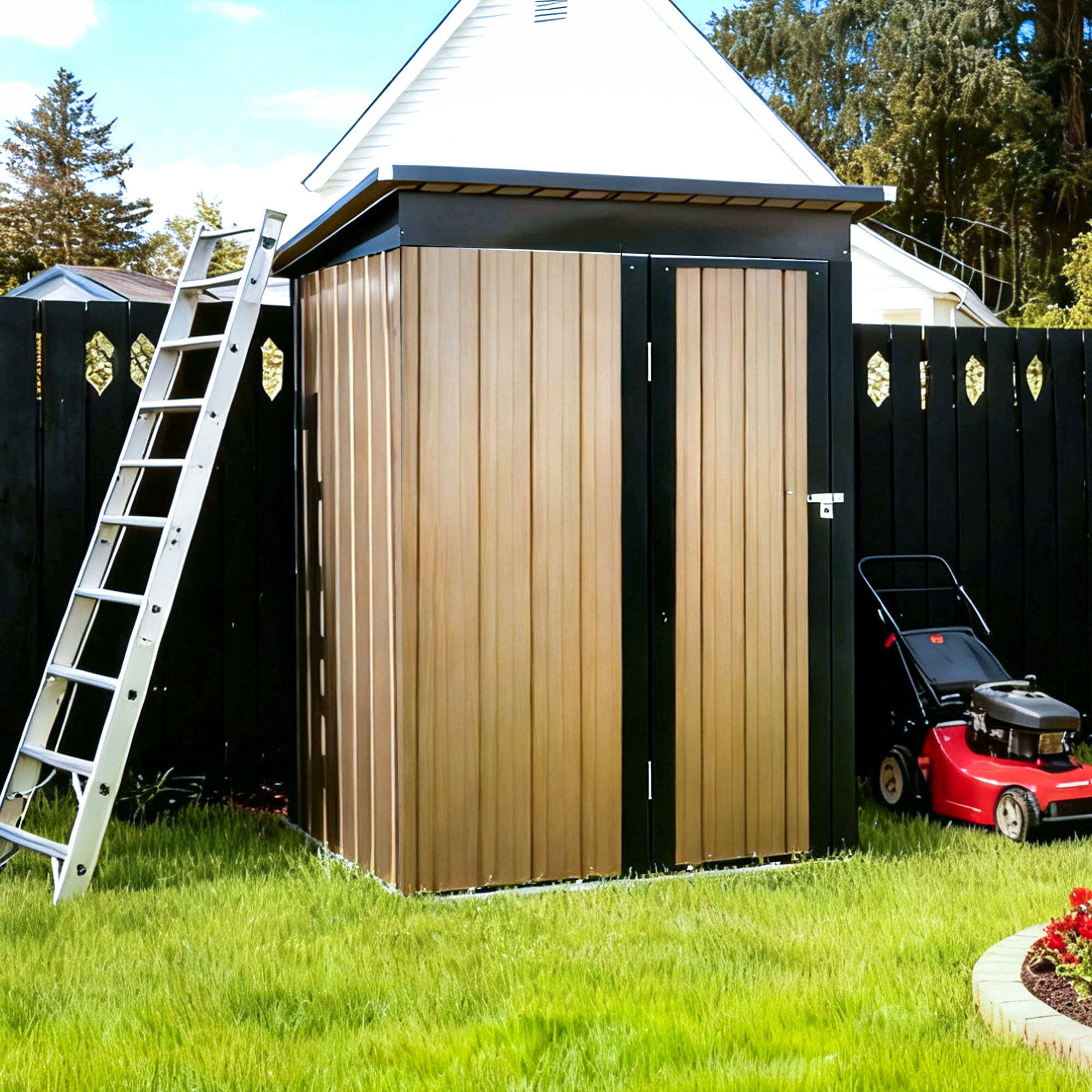 Outdoor Storage Shed 4.27FT x2.42FT Metal Garden Shed 5 X 3 FT Pent Roof with Hinge Door,Garden Storage Shed