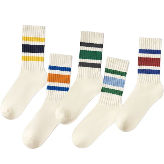 American Trends 5 Pairs Womens Crew Socks Womens Athletic Socks Cozy Solid Slouchy Socks for Women