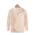 thumbnail image 3 of Men Half Zip Mock Neck Cable Knit Cotton Pullover Sweater Color XL, 3 of 7