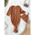 thumbnail image 3 of xiaxaixu Baby’s Fashion Solid Color Waffle Button Swaddle and Hat Set, 3 of 9